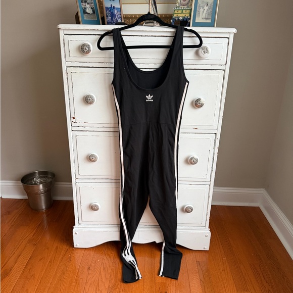 Adidas adibreak Black and White Stripe Workout Jumpsuit Onesie, S/M - Picture 6 of 6